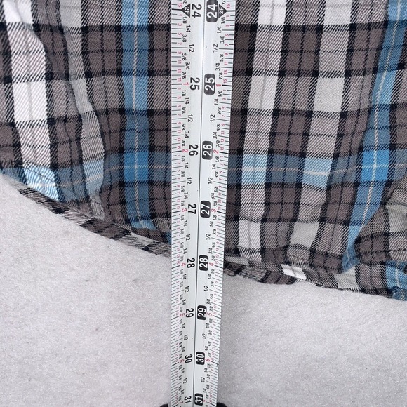 Penguin Classic Fit Blue Black Gray Madras Plaid Flannel Button‎ Shirt Mens Lg - Picture 7 of 9